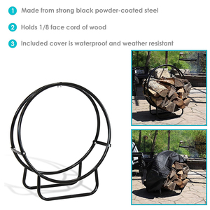 JH-Mech Customizable Firewood Storage Rack for <strong>Fireplace</strong> Storage Organizer Matte Circular Tube Indoor Firewood Log Rack <strong>Cover</strong> - Product Image 4