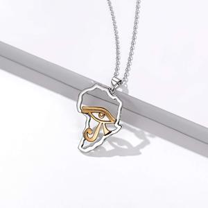 Venta al por mayor de moda los hombres de las Mujeres 18k chapado en oro de 14k de mundo de joyería de cadena de acero inoxidable África africano COLLAR COLGANTE - Product Image 5