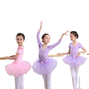 Ensemble de justaucorps de ballet pour filles Haowu Apparel, manches courtes ou longues, jupe tutu de danse, costume de performance en coton - Product Image 5