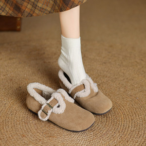 2025 mode boucle sangle hiver Birkenstocks chaussures haute qualité daim supérieur chaud doublé polaire antidérapant semelle en caoutchouc abricot - Product Image 4