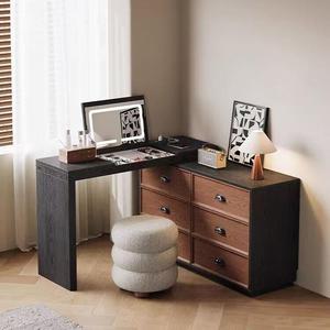 Solid Wood <b>Dressing</b> <b>Table</b> With Chest Of Drawers Extendable Makeup Vanity Bedroom <b>Storage</b> Cabinet Oak Wood Design - Product Image 1