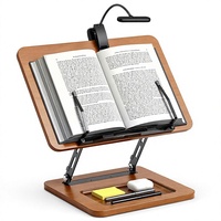 Support de livre mains libres réglable avec rangement intégré et lumière à 3 modes, cadre métallique pliable pour livres de cuisine/tablettes