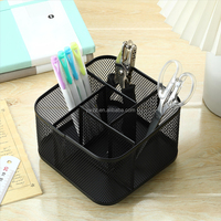 Organisateur de bureau rotatif carré en métal maillé, élégant porte-stylos pour la maison et le bureau, rangement pour crayons et pinceaux de maquillage