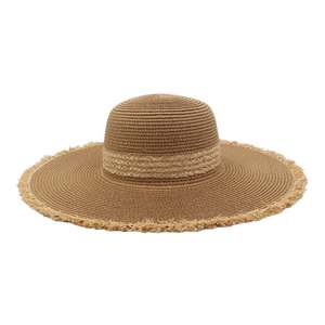 Sombrero de Paja de Ala Ancha J347 con Bordes Deshilachados y Bordado a Mano, Estilo Ligero para Protección Solar en Pesca y Viajes - Product Image 2