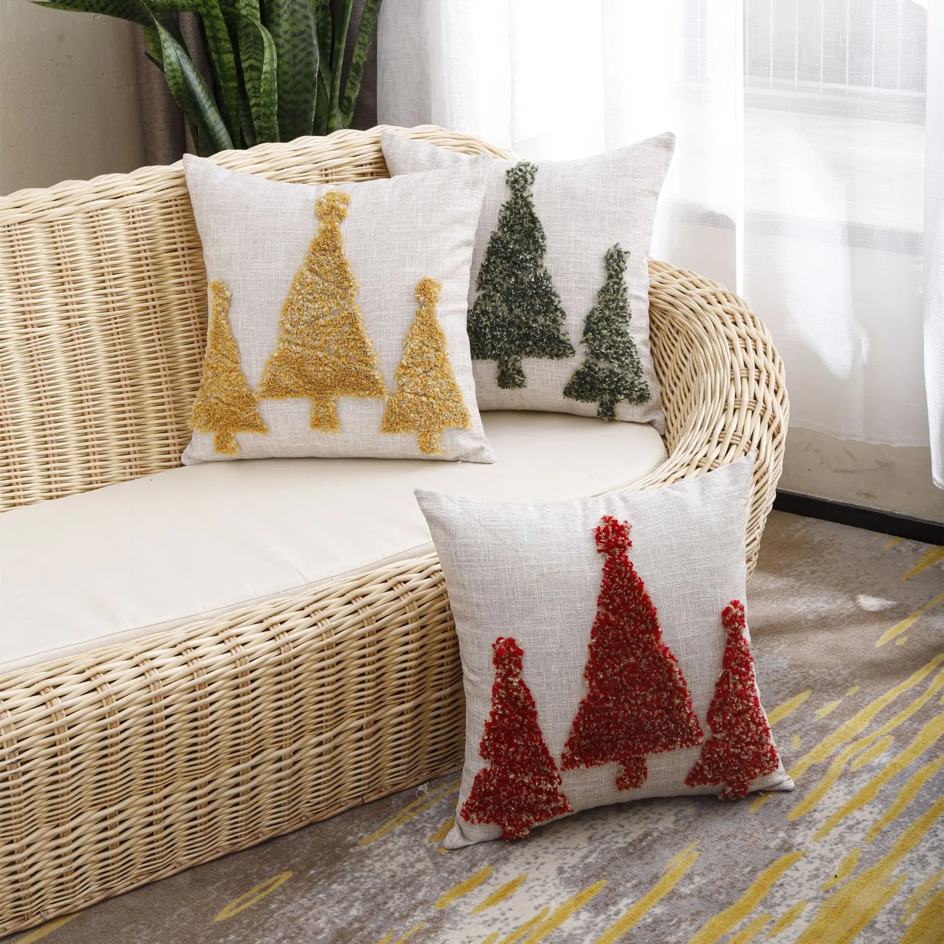 Custom Christmas Tree Decoration Cushion Cover Christmas Boho Tufted Throw Pillow Covers
