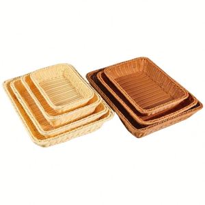 Cesta de mimbre tejida al por mayor para frutas, pan y cocina, cesta cuadrada de plástico tipo ratán para exhibición - Product Image 2