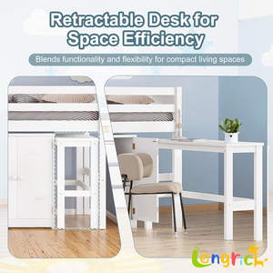 <span class=keywords><strong>Litera</strong></span> para niños Tamaño Cama alta baja con escritorio extraíble Cajones Gabinete y estantes para cama infantil de color blanco - Product Image 3