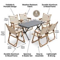 Ensemble de meubles de camping 7 pièces, table pliante en aluminium portable avec 6 chaises pliantes pour le glamping en plein air, pique-nique