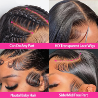 Perruques de cheveux humains bruts vietnamiens de 30 à 40 pouces, lisses, avec cuticules alignées, prêtes à porter, sans colle, avec dentelle frontale, pour femmes noires