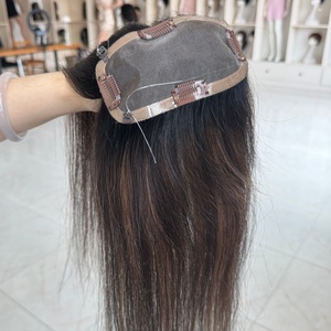 Topper en cheveux humains vierges brun foncé avec mèches châtain, base mono 3x6 pouces, léger, à clips, volume naturel, pour cheveux clairsemés - Product Image 2