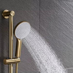 Ensemble de douche de luxe 3 fonctions pour salle de bain, mitigeur à main en laiton chaud/froid avec tige relevable, jet de pulvérisation, finition or brossé, en promotion pour appartement - Product Image 4