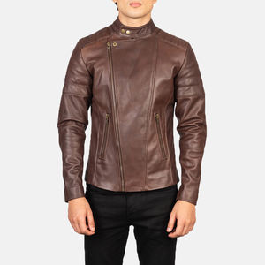 Nouveauté Veste en cuir formelle grande taille pour hommes avec fermeture à glissière avant à col montant et veste en toile de moto en PU à logo - Product Image 1