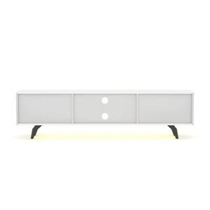 <span class=keywords><strong>Meuble</strong></span> <span class=keywords><strong>TV</strong></span> en bois moderne, écologique, réglable, <span class=keywords><strong>blanc</strong></span>, taille personnalisée, 4 pieds en métal <span class=keywords><strong>noir</strong></span>, lumière <span class=keywords><strong>LED</strong></span> pour salon, chambre à coucher, salle à manger - Product Image 5