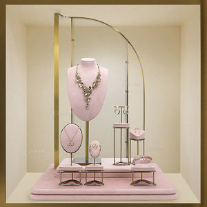 Luxury Showcase Pink Velvet <b>Jewelry</b> Display Sets for Counter Showcase Bust Metal <b>Jewelry</b> <b>Stand</b> - Product Image 3