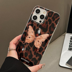 Suitable for iPhone 17 Pro Max case, <b>retro</b> glitter butterfly resin with glitter leopard print, large hole shockproof <b>phone</b> cover - Product Image 6