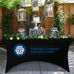 100% Polyester 6ft Tùy Chỉnh Được Trang Bị Khăn Trải Bàn Spandex In 4ft Hình Chữ Nhật Màu Hồng Vòng Bảng Bao Gồm Với Logo Cho Bán - Product Image 5