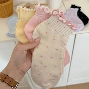 Women's Cotton Ankle <b>Socks</b> With Ruffles Polka Dot Design Breathable Summer Low Top <b>Socks</b> For Youth Casual Wear - Product Image 1