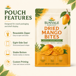 Kantong Kemasan Premium Custom Print dengan Resleting dan Alas Datar untuk Kemasan Camilan Mangga Kering, Kantong Segel Delapan Sisi - Product Image 3