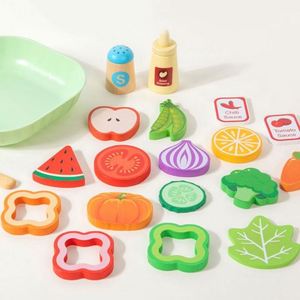Juego de Imitación de Comida para Niños Pequeños, Bloques de Madera para Desarrollar Habilidades Sociales Imaginativas, Juguete de Cocina, Set de Ensalada Fresca - Product Image 2