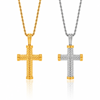 Collier croix classique ARNAN pour femmes, design cylindrique 3D, acier inoxydable plaqué or, pendentif vintage, bijoux tendance pour femmes