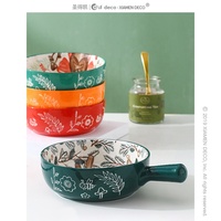 Bol de fruits en céramique avec poignée, vaisselle de cuisine, chinois vert antique, grand bol à salade, vente en gros
