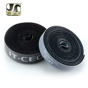 JIEHUAN OEM/ODM High Quality Self-Locking Back To Back Hook And Loop Cable Tie Tape Customized Nylon Strap With Custom Logo