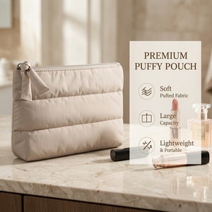 Bolsa de Maquillaje Acolchada Personalizada, Bolsa de Cosméticos Portátil con Cierre Decorativo, Organizador de Viaje Resistente al Agua para Mujer - Product Image 2