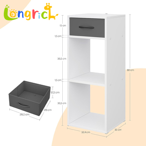 Mueble de Madera con 3 Estantes, 1 Cajón de Tela y 2 Cubos de Almacenamiento Abiertos, Ecológico, para Sala de Estar Pequeña, Dormitorio o Habitación <span class=keywords><strong>Infantil</strong></span> - Product Image 2