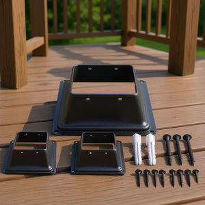 Base de poteau de terrasse 4x4 en acier thermolaqué pour garde-corps de véranda, 5 pièces, design carré emboîtable - Product Image 2