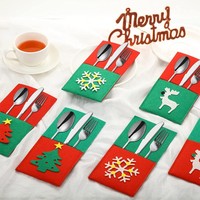 Pochette à couverts de Noël en feutre écologique, motif renne et sapin, ensemble de décoration de table de fêtes