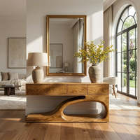 Console en bois AJUNION avec base incurvée unique, tiroirs intégrés et étagère ouverte, console d'appoint pour salon, entrée, couloir