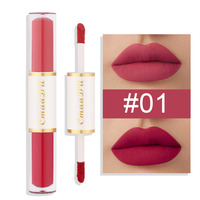 CmaaDu2 en 1 Double tête brillant à lèvres mat velours étanche antiadhésif tasse longue durée rouge à lèvres glaçure rouge à lèvres maquillage teinte à lèvres