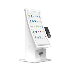 Desktop white 23.6'' curved screen capacitive touch hd display facial recognition nfc/rfid card reader self service kiosk