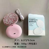 Cermin Rias LED Portable Isi Ulang untuk Anak Perempuan, Cermin Mini Berkilau dengan Lampu untuk Rias Wajah, Cermin Bulat Kecil Genggam