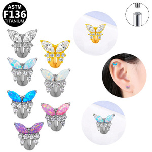 Butterfly Shape <b>Titanium</b> Alloy Ear <b>Studs</b> With Zircon Inlay For Cartilage Earring Gift - Product Image 1