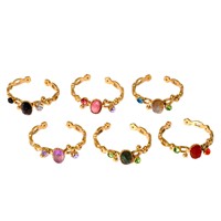Bague pour femme en acier inoxydable doré, étanche, avec pierres précieuses naturelles ovales et cristaux, bijou tendance minimaliste, cadeau