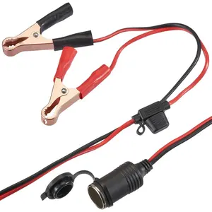 5Ft 16AWG 12V/24Vカーシガレットライターアダプターケーブル延長コードプラグソケットバッテリークランプ付きバッテリークリップオン15Aヒューズ