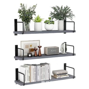 Wall Mounted Wooden Shelf 3 Tier <b>White</b> With Black Metal <b>Brackets</b> For Office Book Storage And Decoration - Product Image 5
