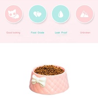 Bols d'alimentation pour animaux de compagnie multicolores pastel, anti-renversement, protection du cou, avec nœud mignon et base antidérapante