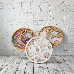 Plateaux Étoilés Originaux pour l'Aïd Moubarak, Élégant Plateau en Bois avec Décoration Ramadan Gravée pour les Fêtes de Noël - Product Image 3