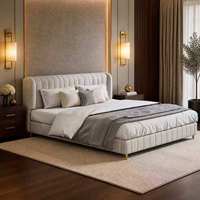 Lit double rembourré 1,8 m pour chambre principale, design moderne et minimaliste, en tissu technique, facile à nettoyer, style Ins tendance, luxe léger, avec sommier bas
