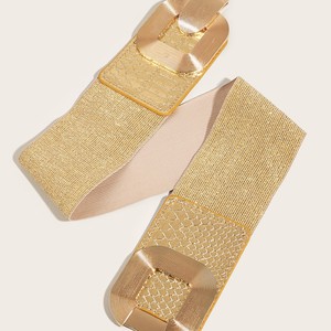 2025 mode dames couleur dorée Boho grande boucle symétrique <span class=keywords><strong>ceinture</strong></span> extensible <span class=keywords><strong>large</strong></span> élastique extensible tissé <span class=keywords><strong>ceinture</strong></span> <span class=keywords><strong>ceinture</strong></span> pour les femmes - Product Image 3