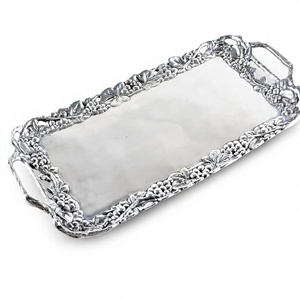 Bandeja de servicio rectangular de metal para comida y bocadillos Bandeja de café y té de aluminio con diseño de espejo para bodas y eventos a granel - Product Image 1