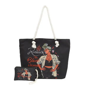 Sac de plage classique pour femme, tendance et populaire, avec fermeture éclair, doublure en nylon et polyester, logo imprimé élégant - Product Image 2