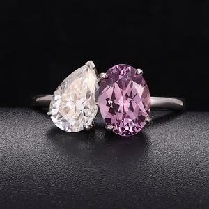 Bague de fiançailles et de mariage en moissanite personnalisée de luxe, or blanc 18K 14K, double ovale, saphir rose, pierre précieuse IGI, pour les fêtes - Product Image 4