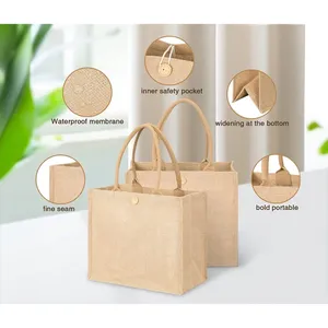 Venta al por mayor respetuoso con el medio ambiente de gran capacidad de alta calidad orgánico plegable yute playa bolsa de compras con logotipo de impresión personalizado - Product Image 2
