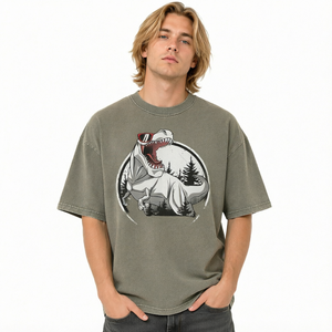 Camiseta Extra Grande para Hombre, Estilo Vintage, Lavada, con Estampado de Dinosaurio, Algodón, Streetwear, Logotipo Personalizado, Gráfico - Product Image 1