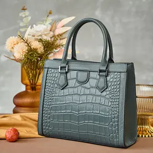 Trendy leather bag for Women New hipster crocodile print small square bag head layer cowhide hand-held shoulder bag