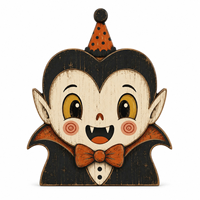 Décor de table autoportant vintage en bois vieilli pour Halloween, ensemble de figurines à poser sur étagère, double couche, avec mignonnes chauves-souris, hiboux, fantômes et citrouilles