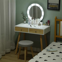 Coiffeuse moderne en panneaux de bois avec miroir LED et éclairage périphérique pour chambre, salon et mobilier scolaire